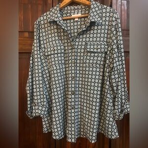 Charter Club Black‎ and Blue Patterned Blouse 1X